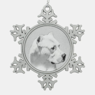 Adorno De Peltre Tipo Copo De Nieve Pintura de Dogo Argentino - Arte original del perr