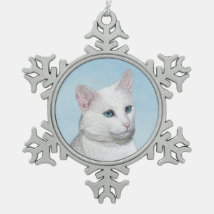 Adorno De Peltre Tipo Copo De Nieve Pintura de gato blanco - Arte de gato original lin