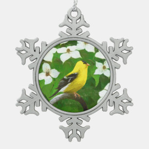 Adorno De Peltre Tipo Copo De Nieve Pintura de Goldfinch - Arte de Perro Original.