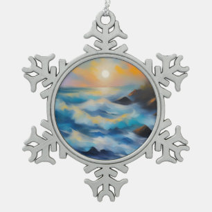 Adorno De Peltre Tipo Copo De Nieve Pintura de olas de mar azul claro bajo el sol