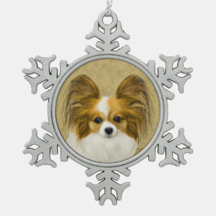 Adorno De Peltre Tipo Copo De Nieve Pintura de Papillon (Hound Tri) - Arte original de