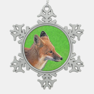 Adorno De Peltre Tipo Copo De Nieve Pintura de Red Fox - Arte de vida salvaje original