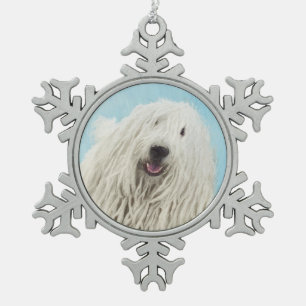 Adorno De Peltre Tipo Copo De Nieve Pintura Komondor - Arte Perro Original Cuto