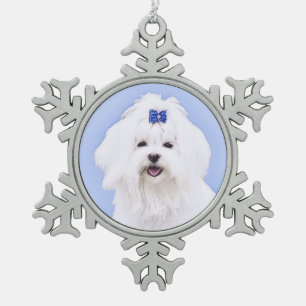 Adorno De Peltre Tipo Copo De Nieve Pintura maltesa - Arte de perro original muy lindo