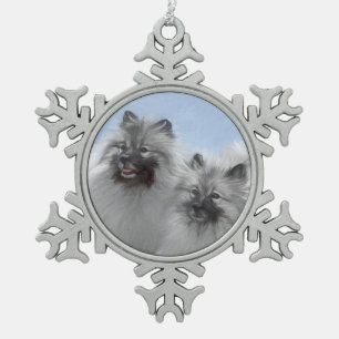 Adorno De Peltre Tipo Copo De Nieve Pintura original de un par de Keeshond, arte anima