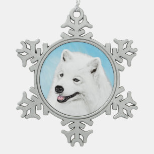 Adorno De Peltre Tipo Copo De Nieve Pintura Samoyed - Arte Perro Original Cuto