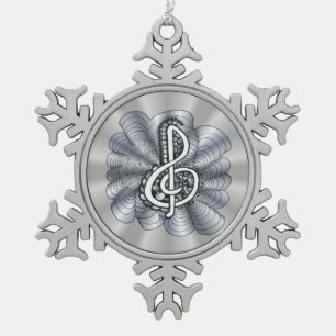 Adorno De Peltre Tipo Copo De Nieve Plata metálica Treble Clef Arte Musical