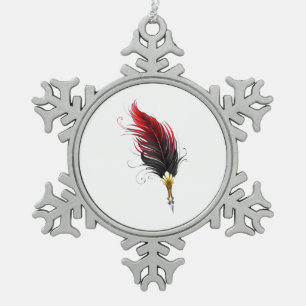 Adorno De Peltre Tipo Copo De Nieve Pluma de plumas rojas con nido de oro
