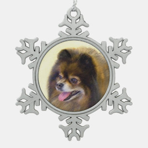 Adorno De Peltre Tipo Copo De Nieve Pomerania Negra y Tan Pintura Original de Perro