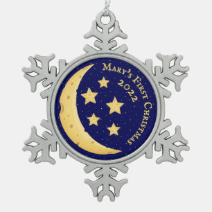 Adorno De Peltre Tipo Copo De Nieve Primer Navidad del bebé, Personalizado de la Luna
