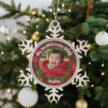 Primer Navidad floral carmesí foto nombre año del