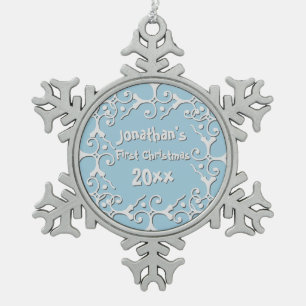 Adorno De Peltre Tipo Copo De Nieve Primer navidad personalizado elegancia de plata