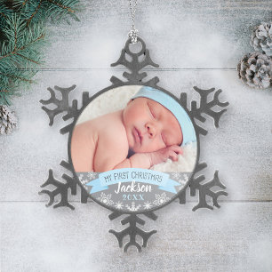 Adorno De Peltre Tipo Copo De Nieve Primer Niño Niño Azul Claro de Navidad Foto