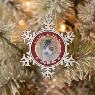 Adorno De Peltre Tipo Copo De Nieve Primer Nombre de Foto de Gato de Navidad Huellas d