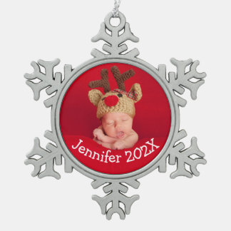 Adorno De Peltre Tipo Copo De Nieve Primer Personalizado de Navidad del bebé, Keepsake