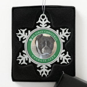 Adorno De Peltre Tipo Copo De Nieve Primera foto de Navidad del mascota