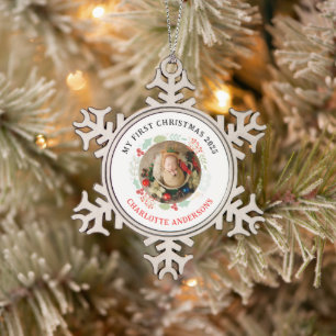 Adorno De Peltre Tipo Copo De Nieve Primera foto de nombre personalizado de Navidad de