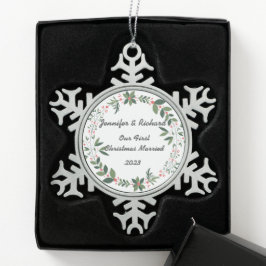 Adorno De Peltre Tipo Copo De Nieve Primera Navidad Casados con nombres editables y fe