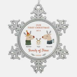 Adorno De Peltre Tipo Copo De Nieve Primera Navidad como familia de los tres