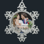 Adorno De Peltre Tipo Copo De Nieve Primera Navidad como Mr. y Mrs. Photo<br><div class="desc">Personalice con su foto y fecha favoritas para crear una memoria única y un regalo para una primera Navidad. Un gran placer para celebrar tu primera Navidad juntos.</div>