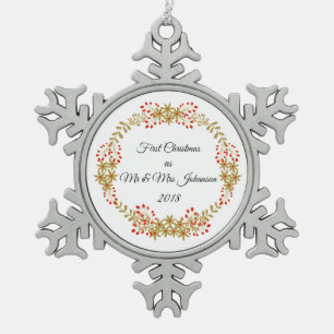 Adorno De Peltre Tipo Copo De Nieve Primera Navidad como nombre personalizado Sr. y Sr
