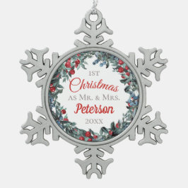 Adorno De Peltre Tipo Copo De Nieve Primera Navidad como Sr. y Sra. Berries Wreath