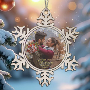 Adorno De Peltre Tipo Copo De Nieve Primera Navidad Comprometida Wreath Gilded Engagem