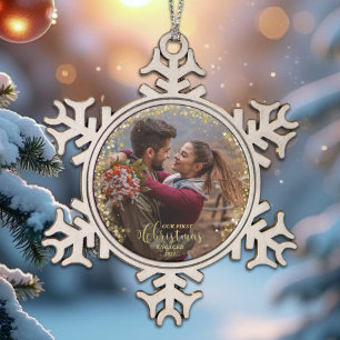 Adorno De Peltre Tipo Copo De Nieve Primera Navidad Comprometida Wreath Gilded Engagem