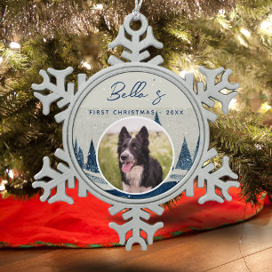 Adorno De Peltre Tipo Copo De Nieve Primera Navidad de Cachorro Bosque Invernal Perro