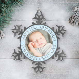Adorno De Peltre Tipo Copo De Nieve Primera Navidad Luz Azul Foto Personalizada de Niñ