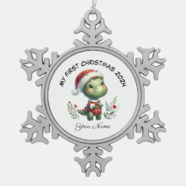 Adorno De Peltre Tipo Copo De Nieve Primera Navidad personalizada de Santa Dinosauria