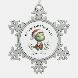 Adorno De Peltre Tipo Copo De Nieve Primera Navidad personalizada de Santa Dinosauria