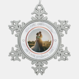 Adorno De Peltre Tipo Copo De Nieve Primera Navidad Sr. y Sra. Photo Elegant Marble