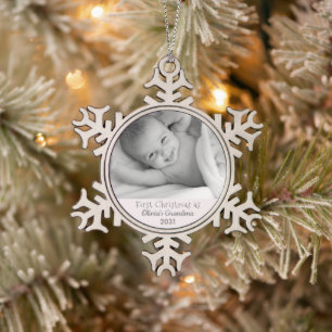 Adorno De Peltre Tipo Copo De Nieve Primera Navidades  foto personalizada Abuelito