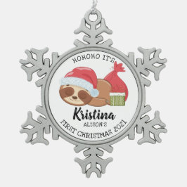 Adorno De Peltre Tipo Copo De Nieve Primeras Navidades del bebé con eslogan navideño