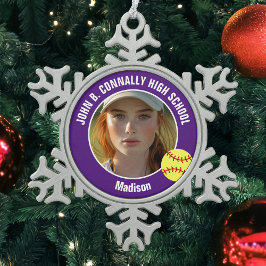 Adorno De Peltre Tipo Copo De Nieve Purple Softball Player Photo High School Keepsake