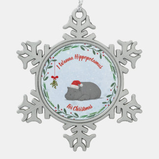 Adorno De Peltre Tipo Copo De Nieve "Quiero un hipopótamo para Navidad" personalizable