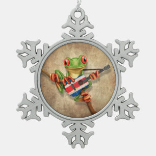 Adorno De Peltre Tipo Copo De Nieve Rana arbórea que toca la guitarra de la bandera d