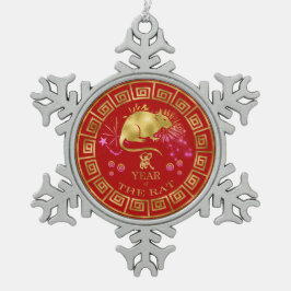 Adorno De Peltre Tipo Copo De Nieve Rata zodiaca china roja/dorada ID542