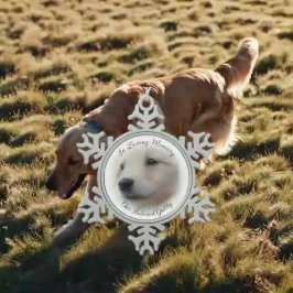 Adorno De Peltre Tipo Copo De Nieve Recuerdo de Mascota con Viñeta de Foto Blanca Suav