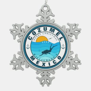 Adorno De Peltre Tipo Copo De Nieve Recuerdos de vacaciones de buceo Cozumel Mexico