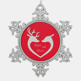 Adorno De Peltre Tipo Copo De Nieve Red & White Mr & Mrs Deer Couple Snowflake Pewter