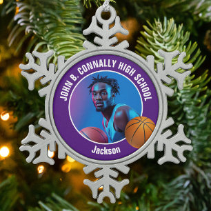 Adorno De Peltre Tipo Copo De Nieve Regalo de foto de jugador de baloncesto morado