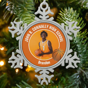 Adorno De Peltre Tipo Copo De Nieve Regalo de foto de jugador de baloncesto naranja