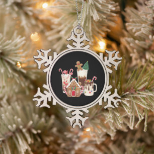 Adorno De Peltre Tipo Copo De Nieve Regalo de Navidad para Amantes del Café de Pan de