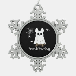 Adorno De Peltre Tipo Copo De Nieve Regalo de perro de Boo-Perro francés de Halloween