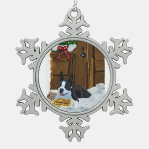 Adorno De Peltre Tipo Copo De Nieve Regalos de Navidades de Boston Terrier