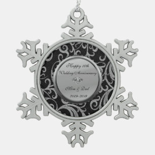 Adorno De Peltre Tipo Copo De Nieve Remolinos de Plata Diamantes 10º Aniversario de Bo