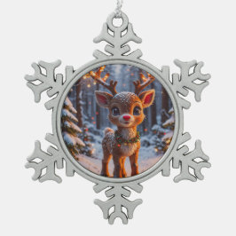 Adorno De Peltre Tipo Copo De Nieve Reno Bebé En Bosque De Nieve