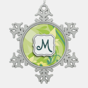 Adorno De Peltre Tipo Copo De Nieve Resumen Swirl Floral Lime Green con monograma